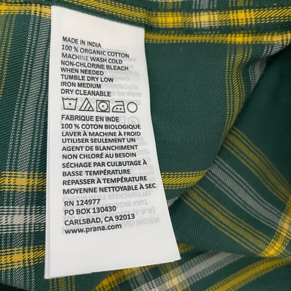 Prana  Men's Long Sleeved Dolberg Flannel Shirt Green Plaid Size Small NEW - Picture 5 of 6